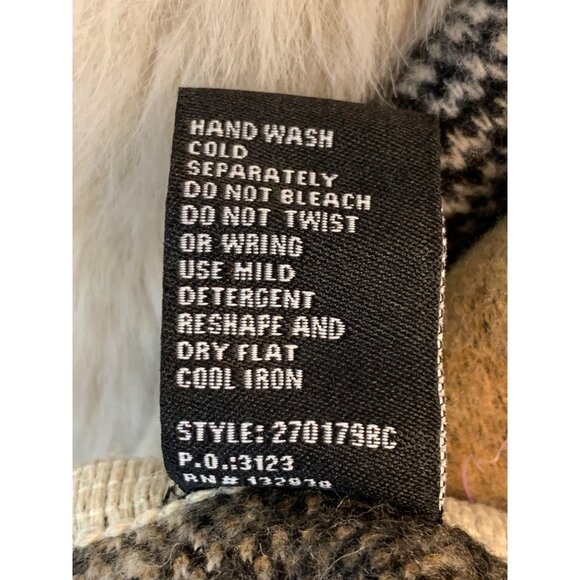 Womens Cliche Plaid Faux Fur Trim Blanket Poncho Tweed S/M RR10731 EUC - Picture 11 of 12